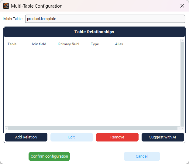 Configurazione multi-tabella