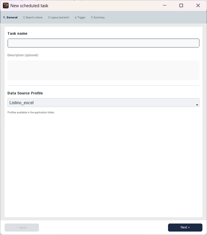 New task - Step 1 General