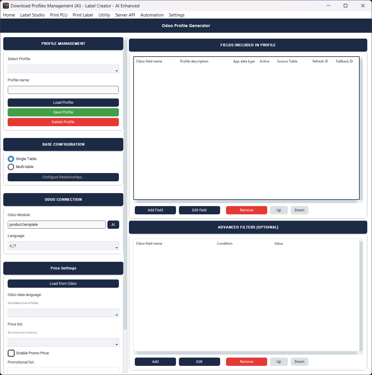 Label Creator - Generatore Profili Odoo